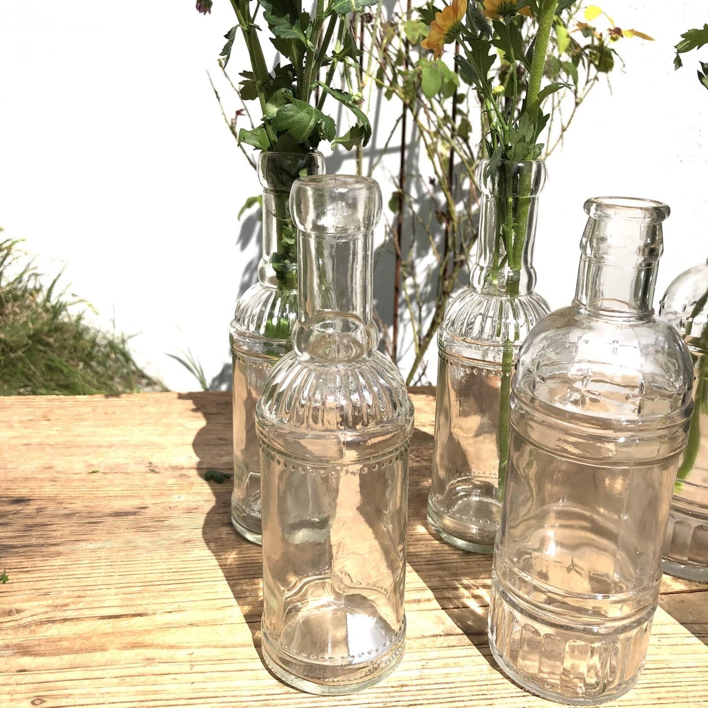 6-TLG. Set Glas Flaschen Vasen im Vintage Look H 20,5 cm